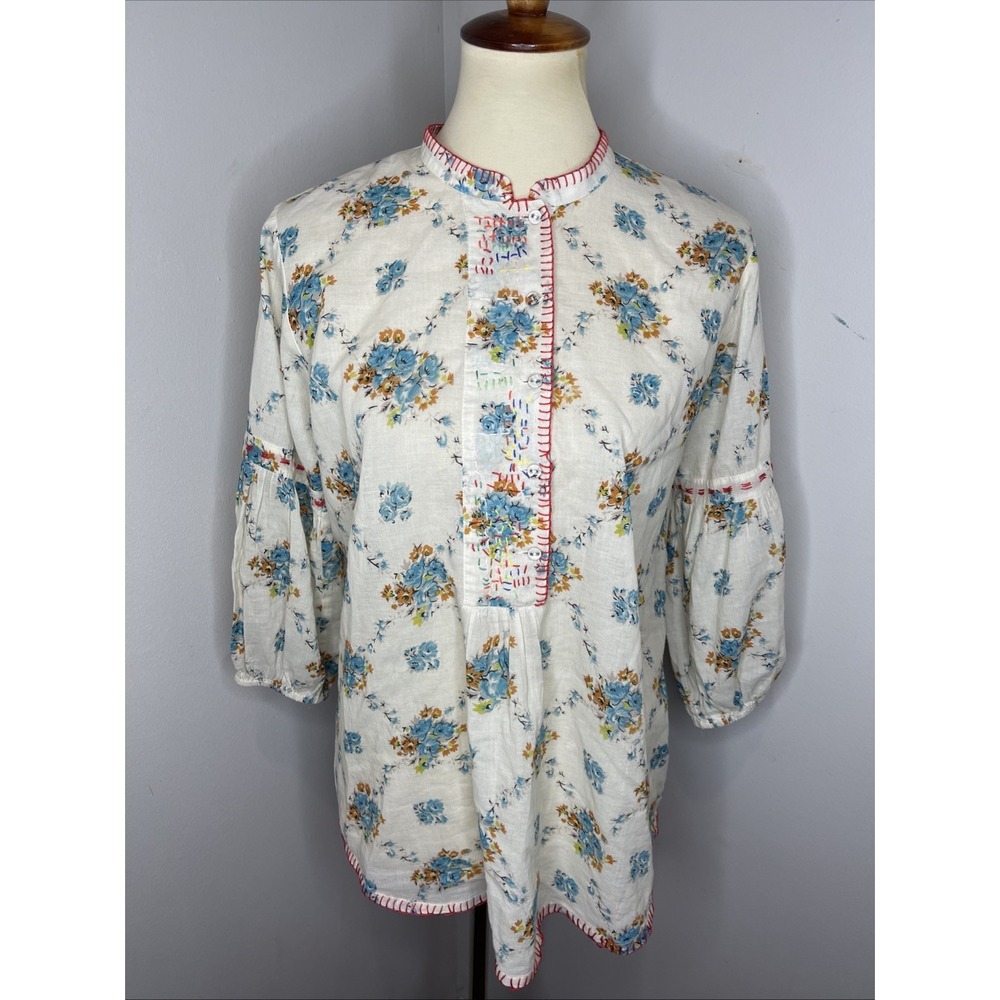 Johnny Was Leti Blouse Cream Floral Peasant Cottagecore Size Small S - Picture 2 of 10